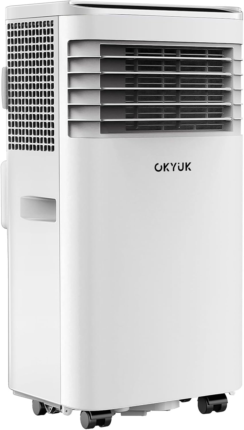 OKYUK Climatiseur Mobile, 200 W à économie D'énergie, Réfrigérant écologique R290, 3 En 1 : Climatiseur, Déshumidificateur, Ventilateur, Ventilation, Avec Tuyau D'évacuation. (Blanc)