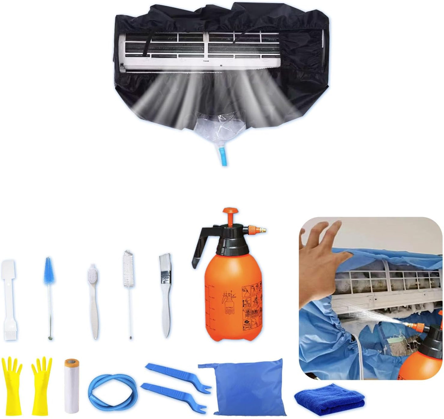 Kit Nettoyage Climatiseur Mural,Kit Nettoyage Climatisation Split,Nettoyage Climatisation Split,Bâche Nettoyage Clim(15 Pièces, Bleu Roi, Taille Moyenne : 68-98 Cm/27,55-39,37 Pouces)