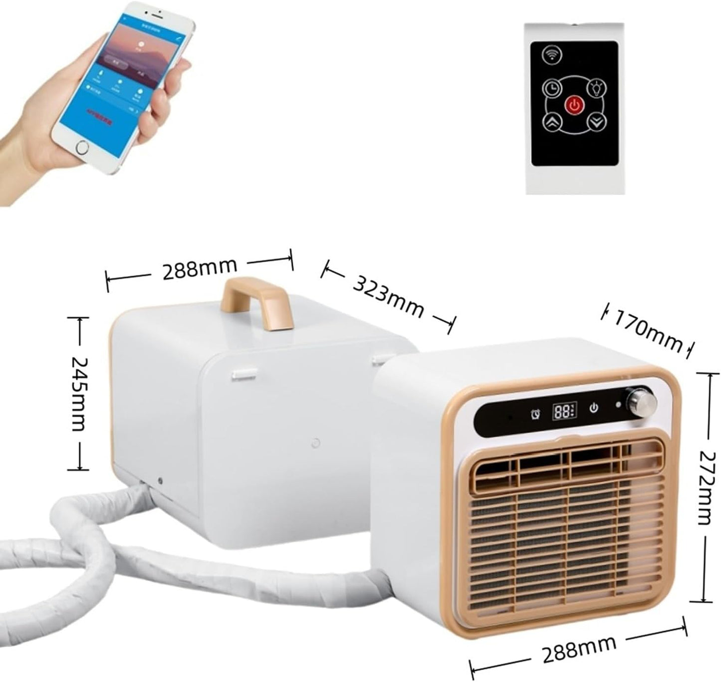 Unité De Climatisation Portable Silencieuse, Refroidissement 1500W Avec Flux D'air De 130m3/h, Télécommande WiFi, Minuterie 12H, Léger Pour La Chambre RV Truck Camping