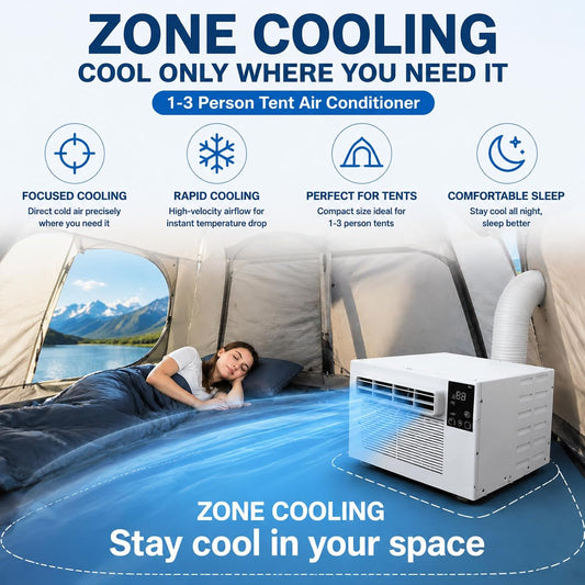 Climatiseur De Camping Portable, 1876 BTU AC, 280W Basse Puissance, Spot Cooler Silencieux Avec Télécommande, Mode Double Froid/Déshumidification, Minuterie 24H, Pour Tente 1-5㎡, RV, Plein Air