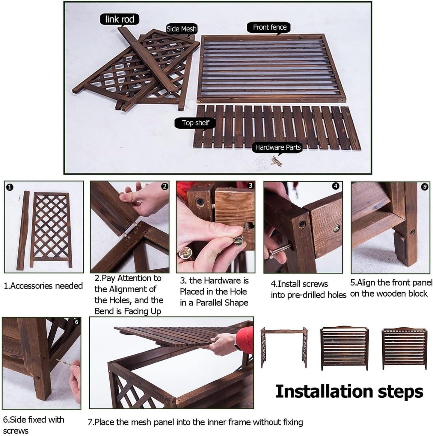 GENERIC Housse De Climatiseur En Bois étanche Pour Climatiseurs Extérieurs, Bac De Rangement Caché, Protection élégante Pour Systèmes CVC, Décoration De Jardin Essentielle