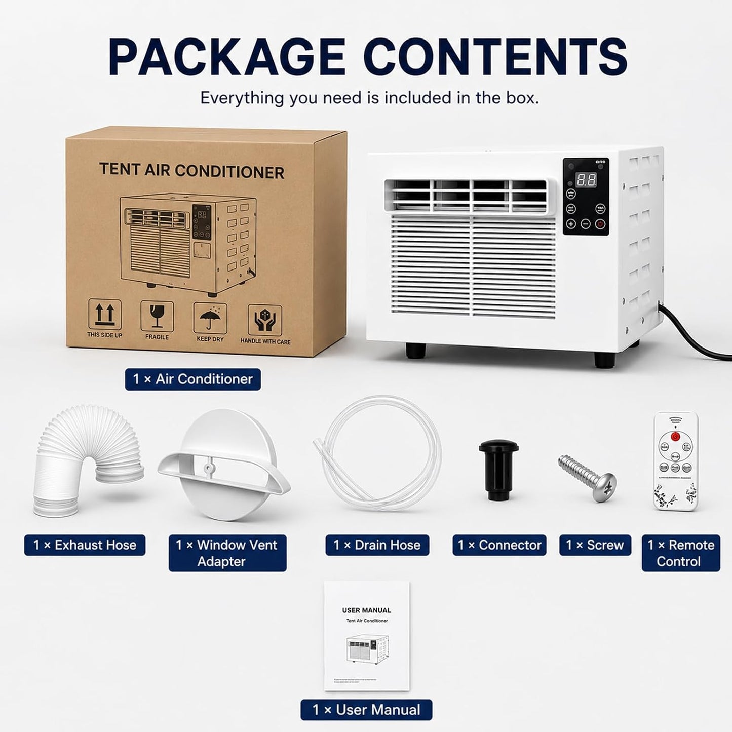 Climatiseur De Camping Portable, 1876 BTU AC, 280W Basse Puissance, Spot Cooler Silencieux Avec Télécommande, Mode Double Froid/Déshumidification, Minuterie 24H, Pour Tente 1-5㎡, RV, Plein Air