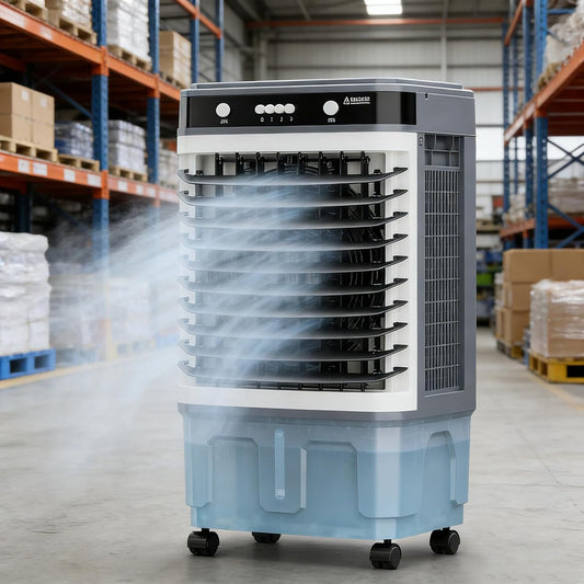 Climatiseur Portable Rafraichisseur D'Air Mobile Doté De Réservoirs D'eau De 20/30/40 Litres Et D'une Diffusion D'air Silencieuse Jusqu'à 10 Mètres De Distance Il Convient Aux Maison 16.9*12.6*31.5in