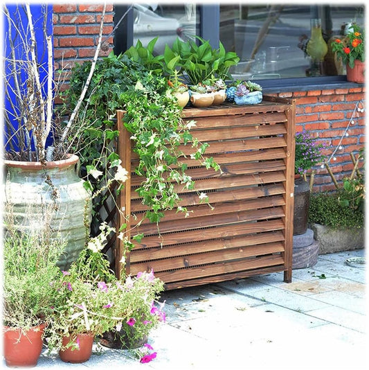 Housse De Protection En Bois Massif Pour Climatiseur D'extérieur Et Support De Fleurs Pour Balcon - Résistant Aux Intempéries Et à La Corrosion - 85 X 35 X 75 Cm