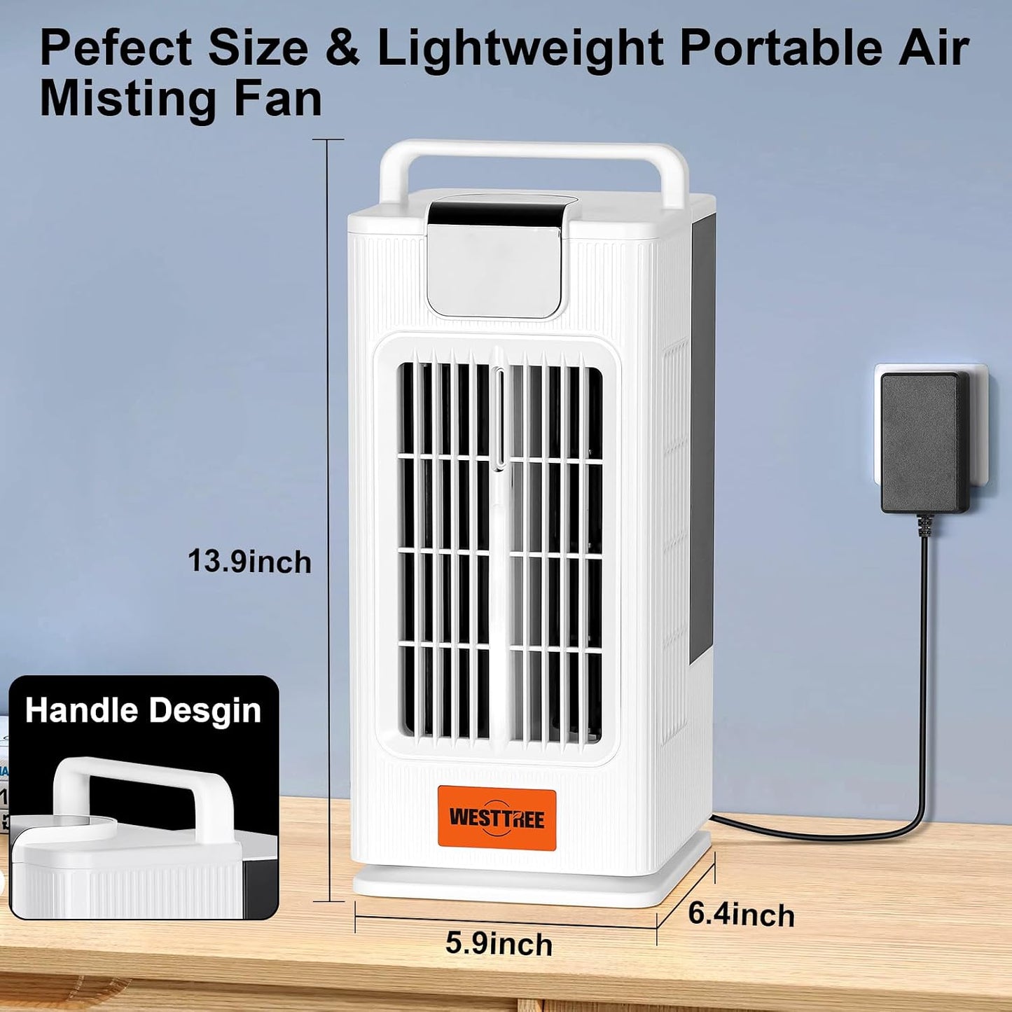 WESTTREE Petit Ventilateur Brumisateur De Climatiseur, Oscillant à 120°, 3 Niveaux D'humidification Et 4 Vitesses, 7 Veilleuses De Couleur RVB, Climatiseur Portable Pour Chambre à Coucher -F10 Blanc