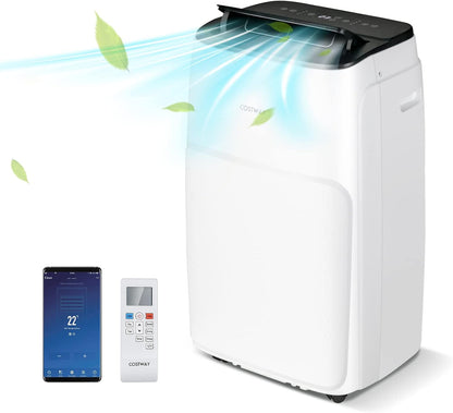  COSTWAY Climatiseur Mobile Silencieux 5 EN 1, Clim 12000BTU Refroidissement Rapide,Chauffage,Ventilateur,Déshumidificateur,Mode Nuit, Climatisation Faible Conso,Wifi