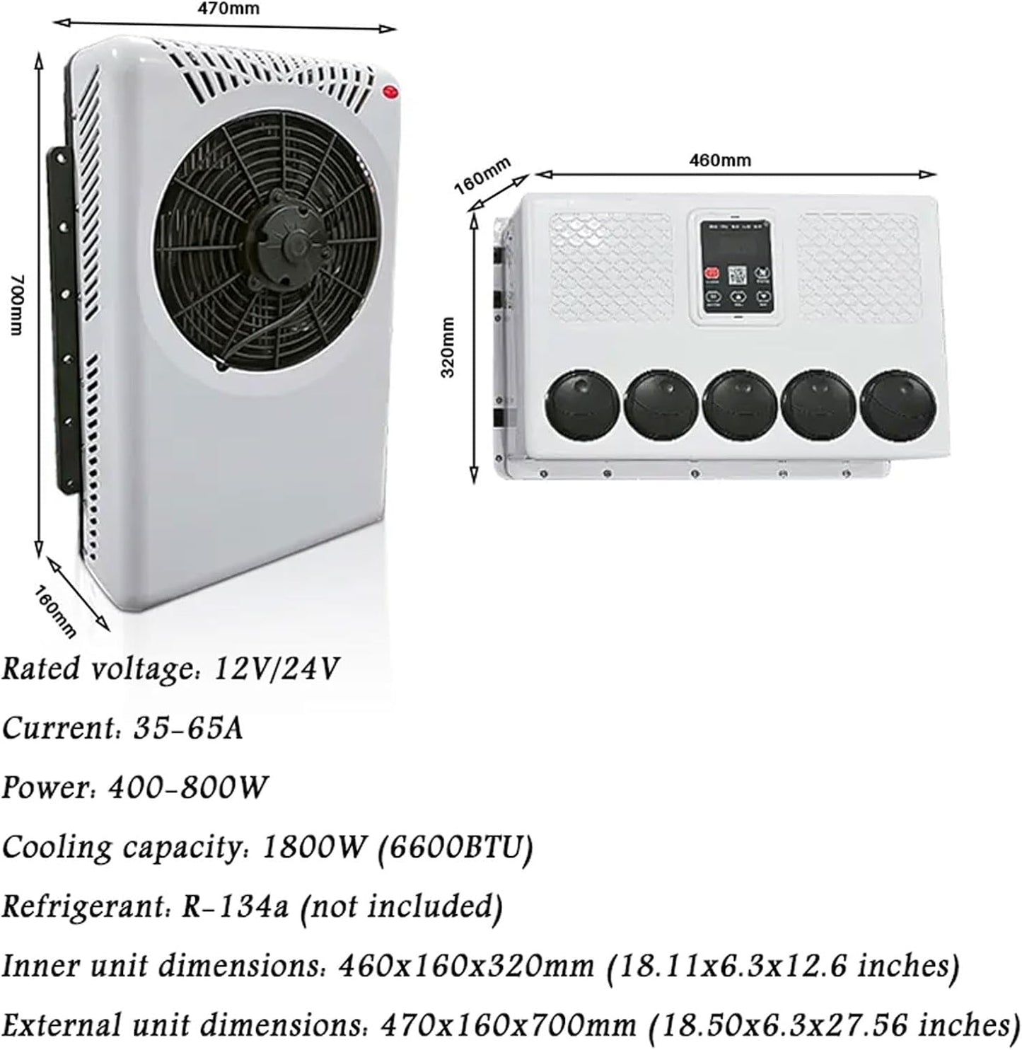 GENERIC Mini Climatiseur Split 6600 BTU DC Inverter, Silencieux Et Rapide, Stationnement électrique AC Pour Camions, Bus, Camping-cars, Pickups, Semi-remorques