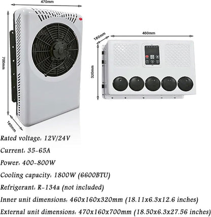 GENERIC Mini Climatiseur Split 6600 BTU DC Inverter, Silencieux Et Rapide, Stationnement électrique AC Pour Camions, Bus, Camping-cars, Pickups, Semi-remorques
