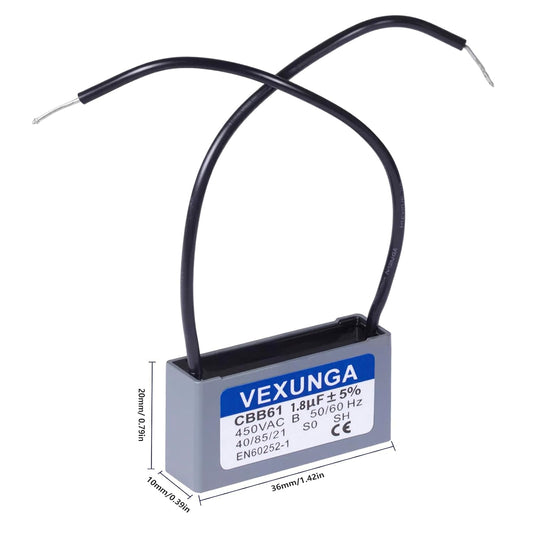  VEXUNGA CBB61 Condensateur 1,8uF 450V Condensateurs Ventilateur Moteur 1.8 UF 450V AC 50/60Hz Pour Climatisation (2Pièces)