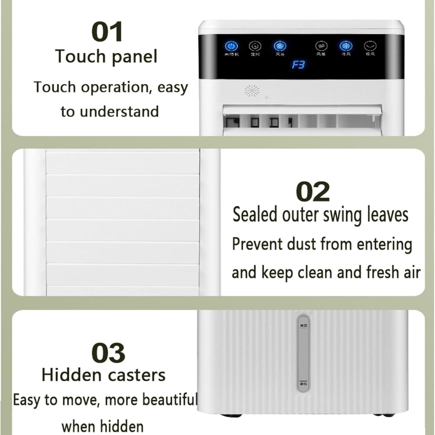  JATIBOSH Ventilateur De Refroidissement De Climatiseurs Portables Avec Refroidissement Sans Drainage 3 Vitesses Plus Grand Réservoir 46dB Silent 12h Timer Air Cooler Avec Ice Box Cooling AC Unit.