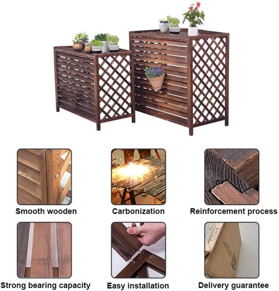  Housse De Climatiseur Extérieur En Bois, Clôtures De Confidentialité Cachées Pour Climatisation, Cadre à Persiennes Caché, Support De Plantes Anti-Corrosion