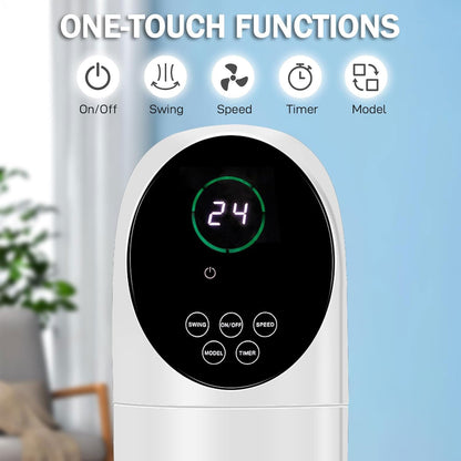  Ventilateur De Tour Avec Télécommande, 3 Vitesses, 7.5H Minuterie, 80° Oscillant Bladeless Design Pour Chambre à Coucher, Bureau, Fonctionnement Silencieux Sans Danger Pour Les Enfants