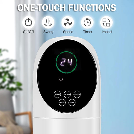  Ventilateur De Tour Avec Télécommande, 3 Vitesses, 7.5H Minuterie, 80° Oscillant Bladeless Design Pour Chambre à Coucher, Bureau, Fonctionnement Silencieux Sans Danger Pour Les Enfants