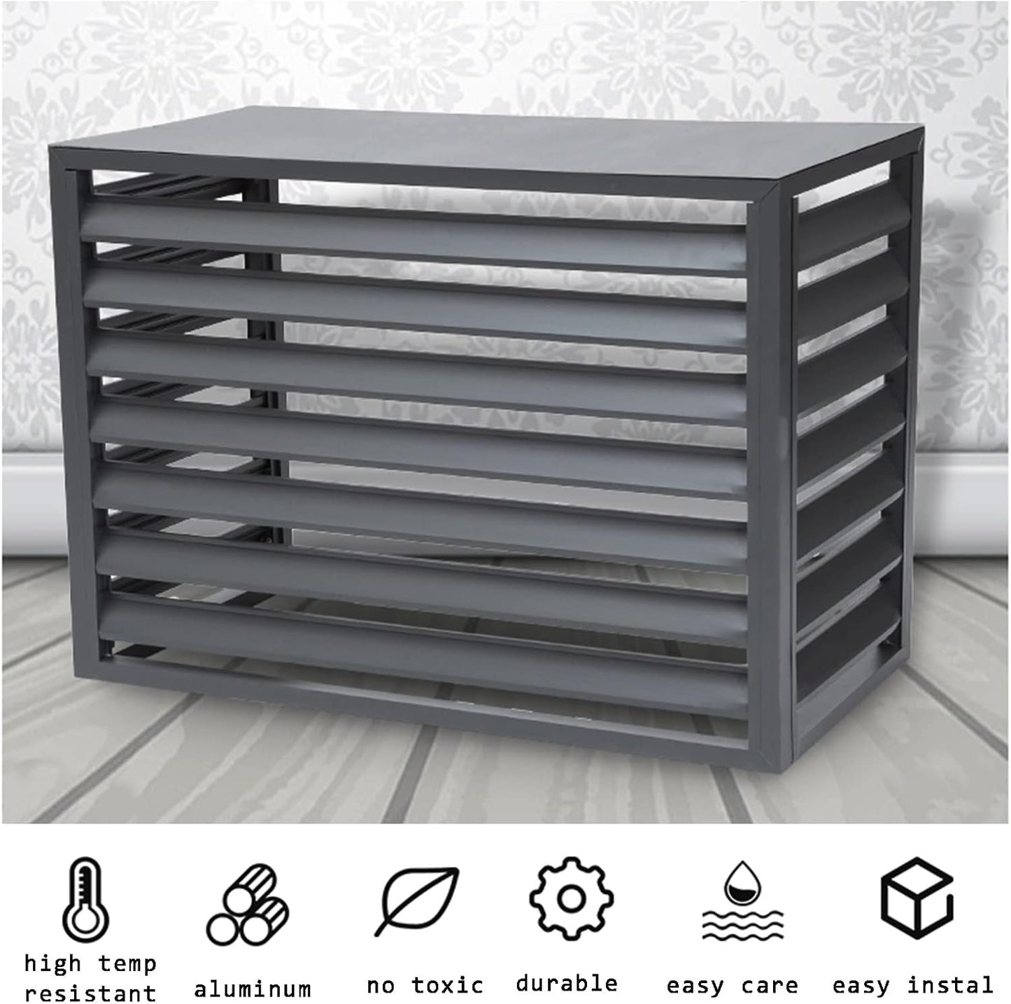 GENERIC Couvercle De Climatiseur Extérieur – Écran De Clôture En Alliage D'aluminium Et Volets De Support De Plantes En Métal Design Anti-corrosion Pour Unité Extérieure Noir Taille 1.5P : L1
