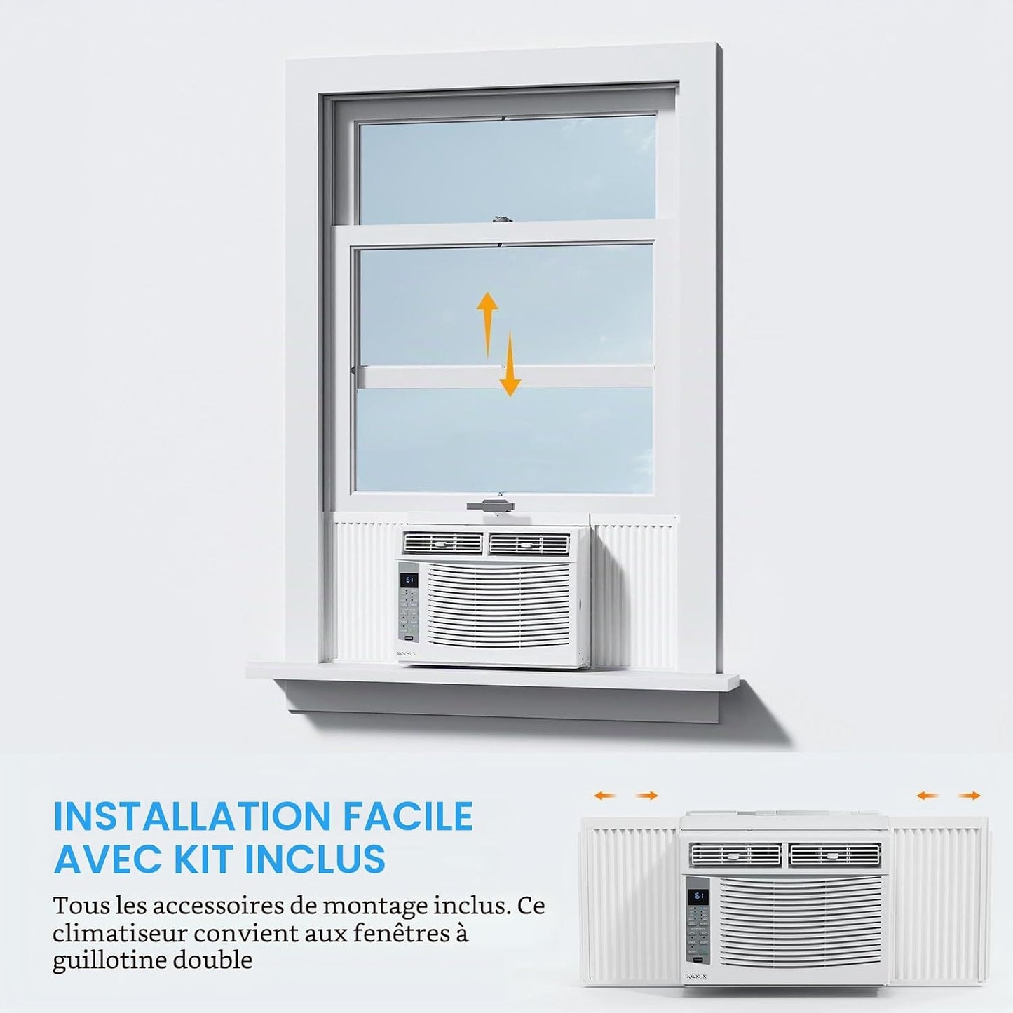  ROVSUN Climatiseur Pour Fenêtre, 6000 BTU, Télécommande Et Minuteur, Idéal Pour Les Pièces Jusqu'à 250 M², 110 V/60 Hz, Blanc