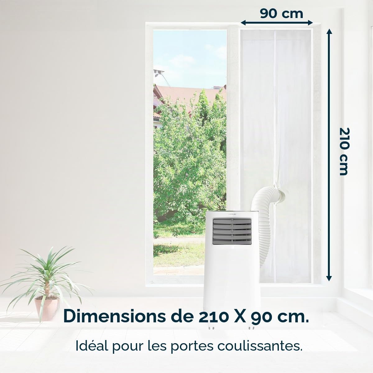  Cecotec Adaptateur Housse Isolante Universelle Pour Fenêtres Ou Portes Coulissantes Pour Climatiseur Portable 210x90cm, 100% Polyester, Isole De L’Extérieur, Fermeture Éclair Et Bande Adhésive