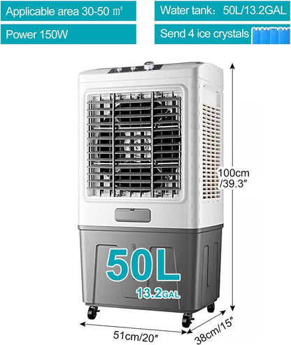 GENERIC Glacière Portable Pour Climatiseur Avec Réservoir D'eau De 50 L, Ventilateur à 3 Vitesses, Oscillation à 120°, 4 Blocs De Glace Inclus