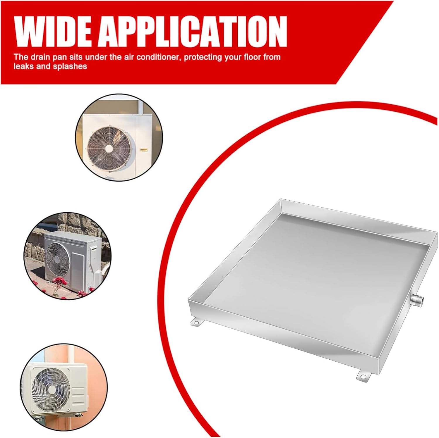  Bac Condensat Clim En Acier Inoxydable, 50 × 50 Cm, 60 X 60 Cm, Kit De Drainage De Climatiseur De Fenêtre, Bac De Récupération Du Climatiseur Avec Drain(500 X 500 Mm/20'' X 20'')
