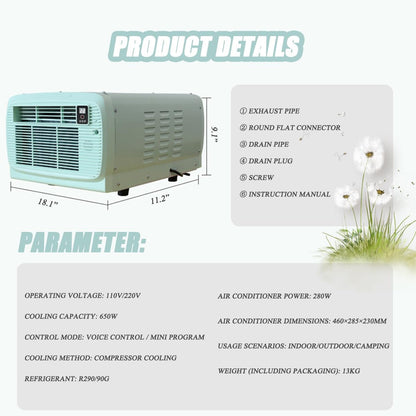  Portable AC 2200BTU Unité De Refroidissement Compacte Pour Les Petites Pièces RVs Camping Consommation De Faible Puissance Avec Panneau De Contrôle Et Climatiseur Efficace Sur Le Plan De La Minuterie