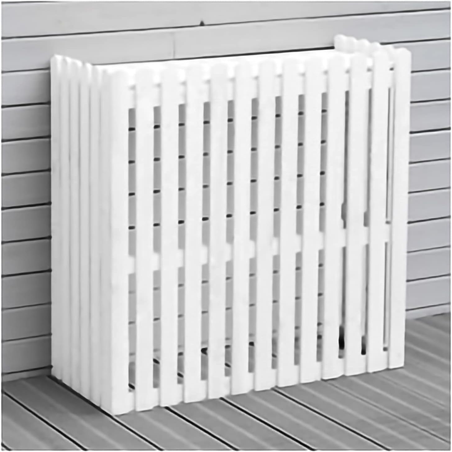 Housse Climatiseur Extérieur Couverture,Climatiseur Clôture écran Extérieur En Bois Climatiseur Support, Bois Massif Climatiseur Support De Fleur Blanc, Grille Anti-corrosion En Bois Climatiseur