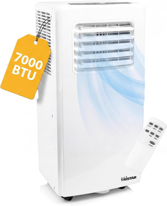  Tristar Climatiseur Mobile - 7 000 BTU - 3-en-1 - Déshumidifie, Rafraîchit, Ventile - Jusqu'à 25 M² - Kit Pour Fenêtre Inclus - AC-5478 [Classe énergétique A]