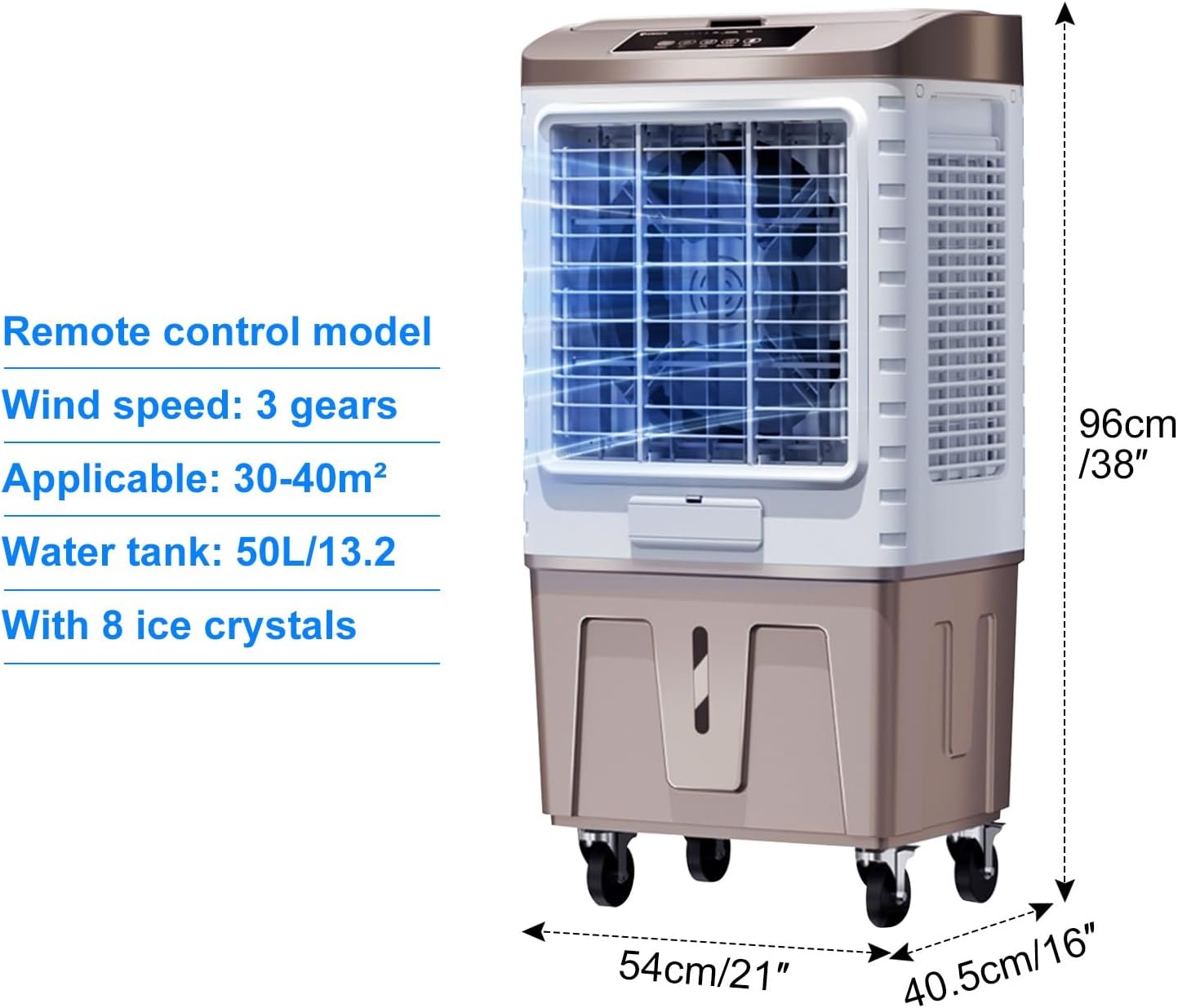  Climatiseur Mobile Sans évacuation, Rafraichisseur D'air Réservoir De 50 L, Télécommande, Oscillation à 120°, 3 Vitesses
