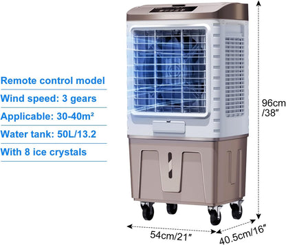  Climatiseur Mobile Sans évacuation, Rafraichisseur D'air Réservoir De 50 L, Télécommande, Oscillation à 120°, 3 Vitesses