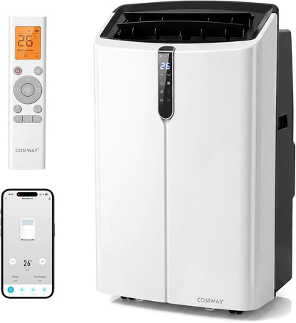  COSTWAY Climatiseur Mobile Silencieux 5 EN 1, Clim 12000BTU Refroidissement Rapide,Chauffage,Ventilateur,Déshumidificateur,Mode Nuit, Climatisation Faible Conso,Wifi