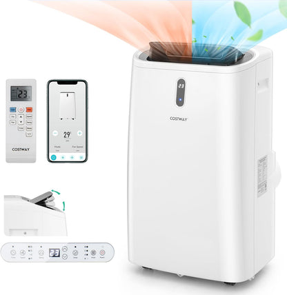  COSTWAY Climatiseur Mobile Silencieux 5 EN 1, Clim 12000BTU Refroidissement Rapide,Chauffage,Ventilateur,Déshumidificateur,Mode Nuit, Climatisation Faible Conso,Wifi