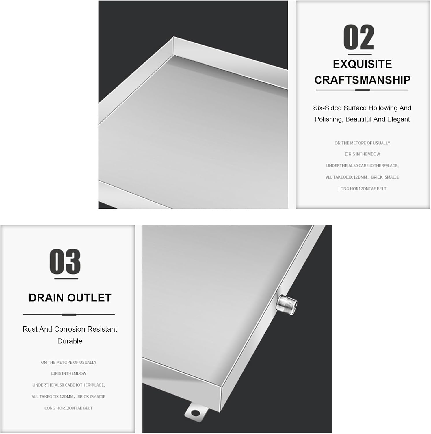  Bac Condensat Clim En Acier Inoxydable, 50 × 50 Cm, 60 X 60 Cm, Kit De Drainage De Climatiseur De Fenêtre, Bac De Récupération Du Climatiseur Avec Drain(500 X 500 Mm/20'' X 20'')