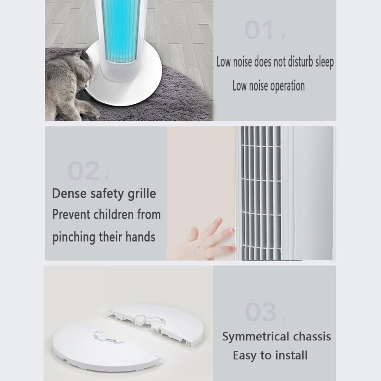  Ventilateur De Tour Avec Télécommande, 3 Vitesses, 7.5H Minuterie, 80° Oscillant Bladeless Design Pour Chambre à Coucher, Bureau, Fonctionnement Silencieux Sans Danger Pour Les Enfants