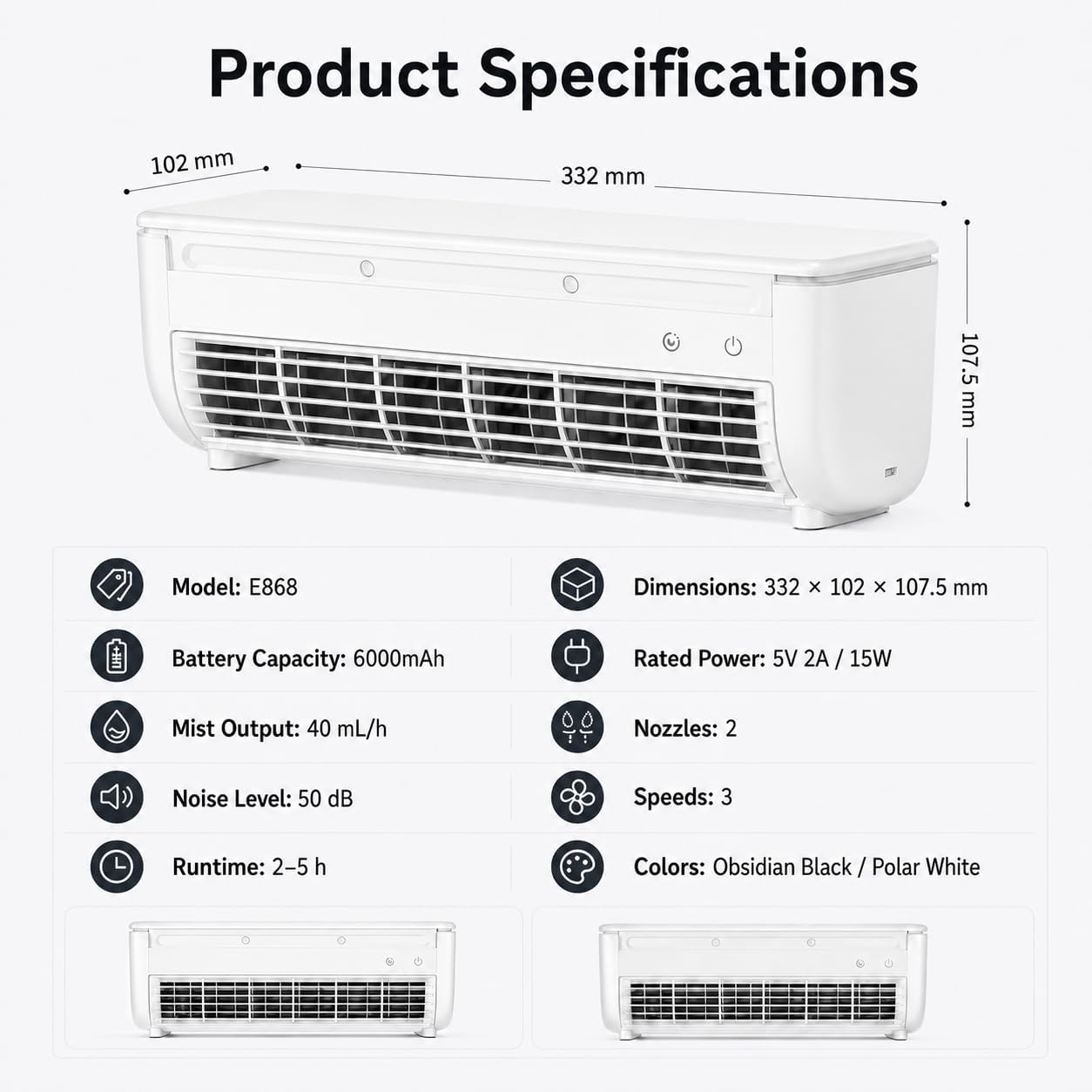  Mini-climatiseur, Climatiseur Mural Portable Sans Fil Avec Télécommande, Ventilateur De Refroidissement Mural Sans Perçage, 3 Vitesses Pour Petits Espaces,Blanc