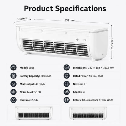  Mini-climatiseur, Climatiseur Mural Portable Sans Fil Avec Télécommande, Ventilateur De Refroidissement Mural Sans Perçage, 3 Vitesses Pour Petits Espaces,Blanc