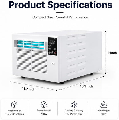 GENERIC Whisper Calme Portable AC 1876 BTU, Climatiseur Compact Déshumidificateur Pour 5 Sqm Dortoirs, Déplacement Facile Avec Roulettes, Unité De Refroidissement à Faible Puissance Pour Cuisine De Chambre, P
