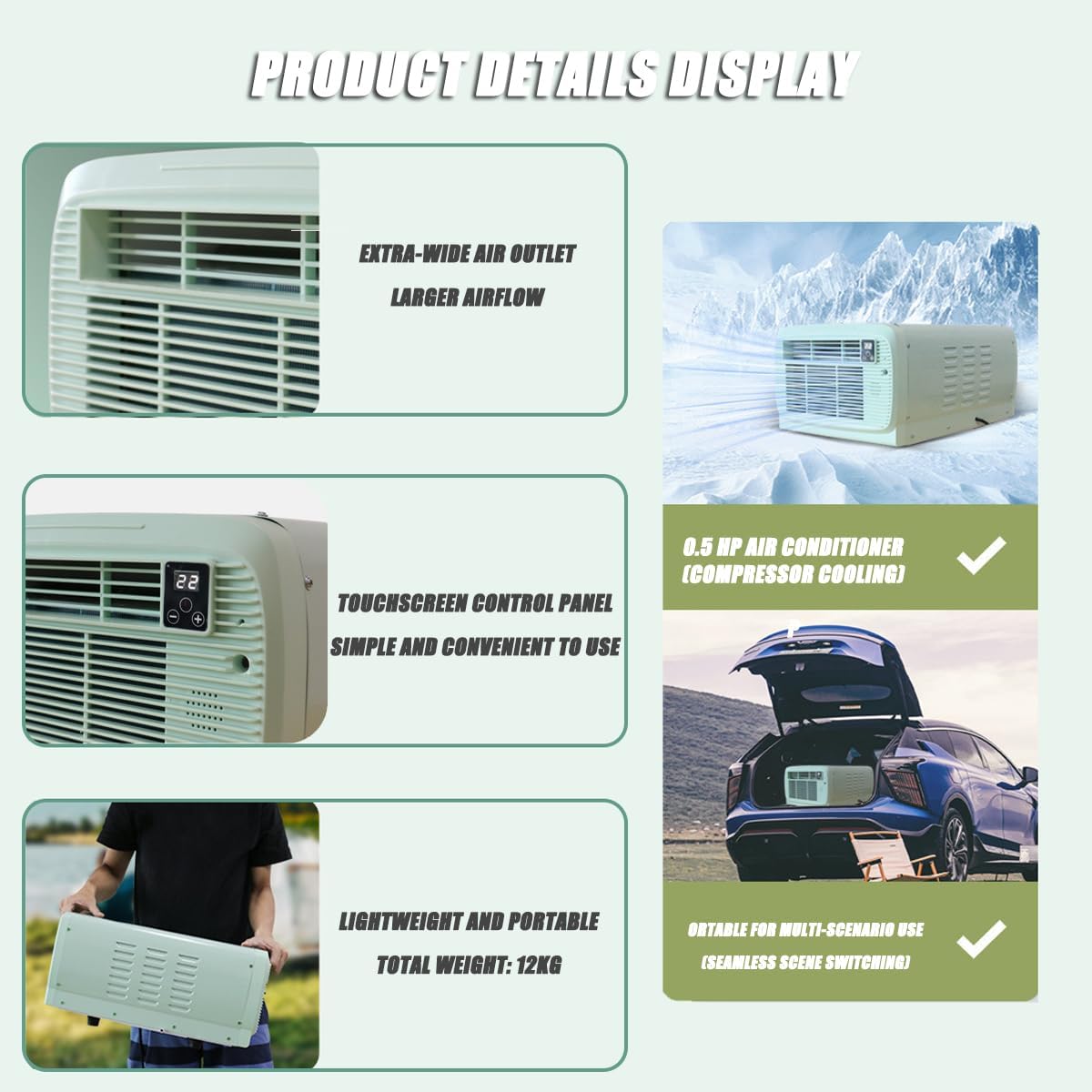 Portable AC 2200BTU Unité De Refroidissement Compacte Pour Les Petites Pièces RVs Camping Consommation De Faible Puissance Avec Panneau De Contrôle Et Climatiseur Efficace Sur Le Plan De La Minuterie