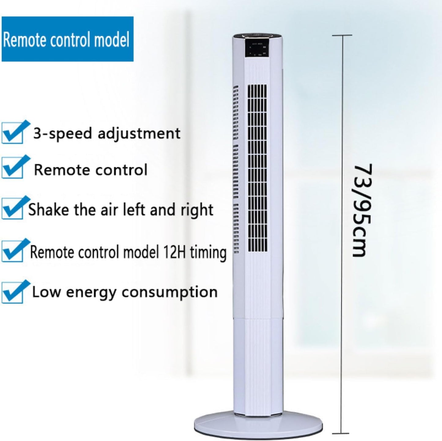 GENERIC Ventilateur De Tour Puissant Avec Télécommande, Refroidisseur D'air à Moteur à 3 Vitesses DC, Ventilateur De Refroidissement Portable Oscillant à 60 °, Minuterie 12H Pour La Salle De Bureau à Chambre