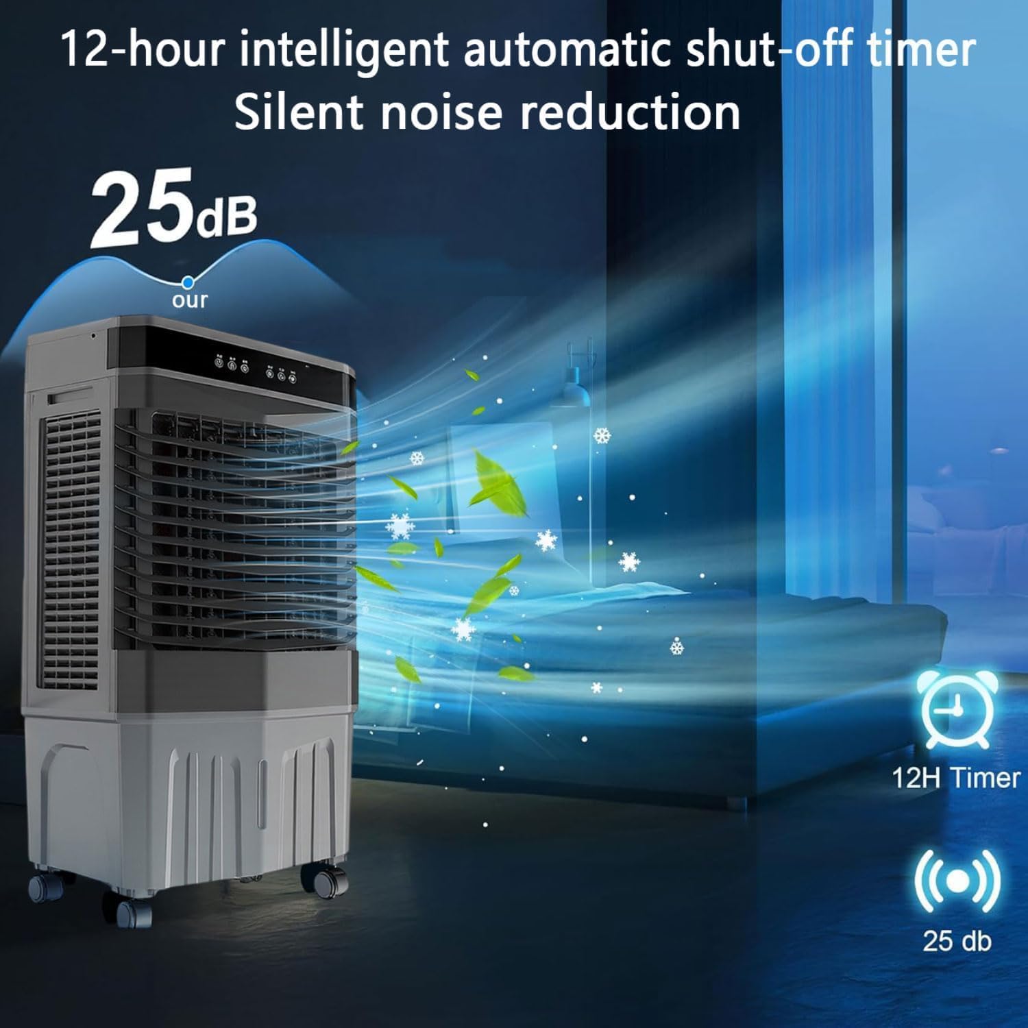 GENERIC Refroidisseur D'air Portable Avec 3 Vitesses, 12H Minuterie, Oscillation Et Humidification à 120 °.Présente Un Grand Réservoir D'eau Pour La Chambre à Coucher, Le Refroidissement Et La Ventilation Du
