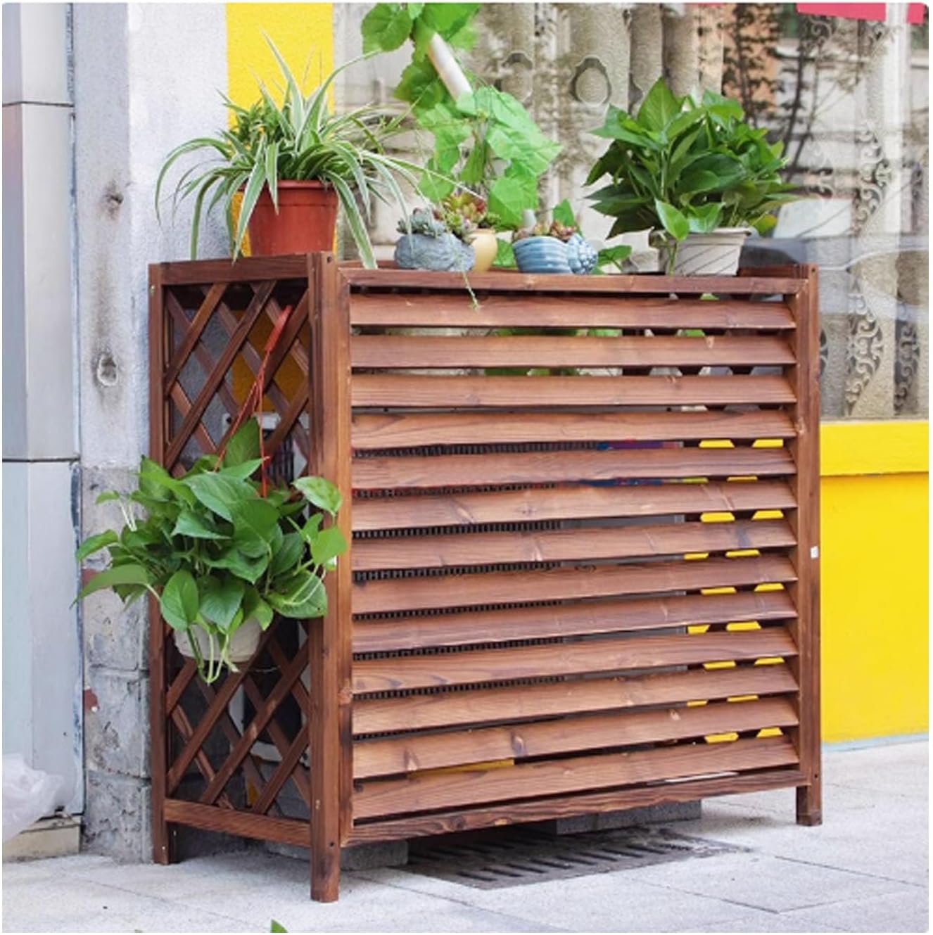  Écran De Protection Pour Climatiseur Extérieur En Bois – Panneau De Confidentialité Autoportant Pour Unités De Climatisation – Housse Résistante Aux Intempéries (105 X 47 X 80 Cm)