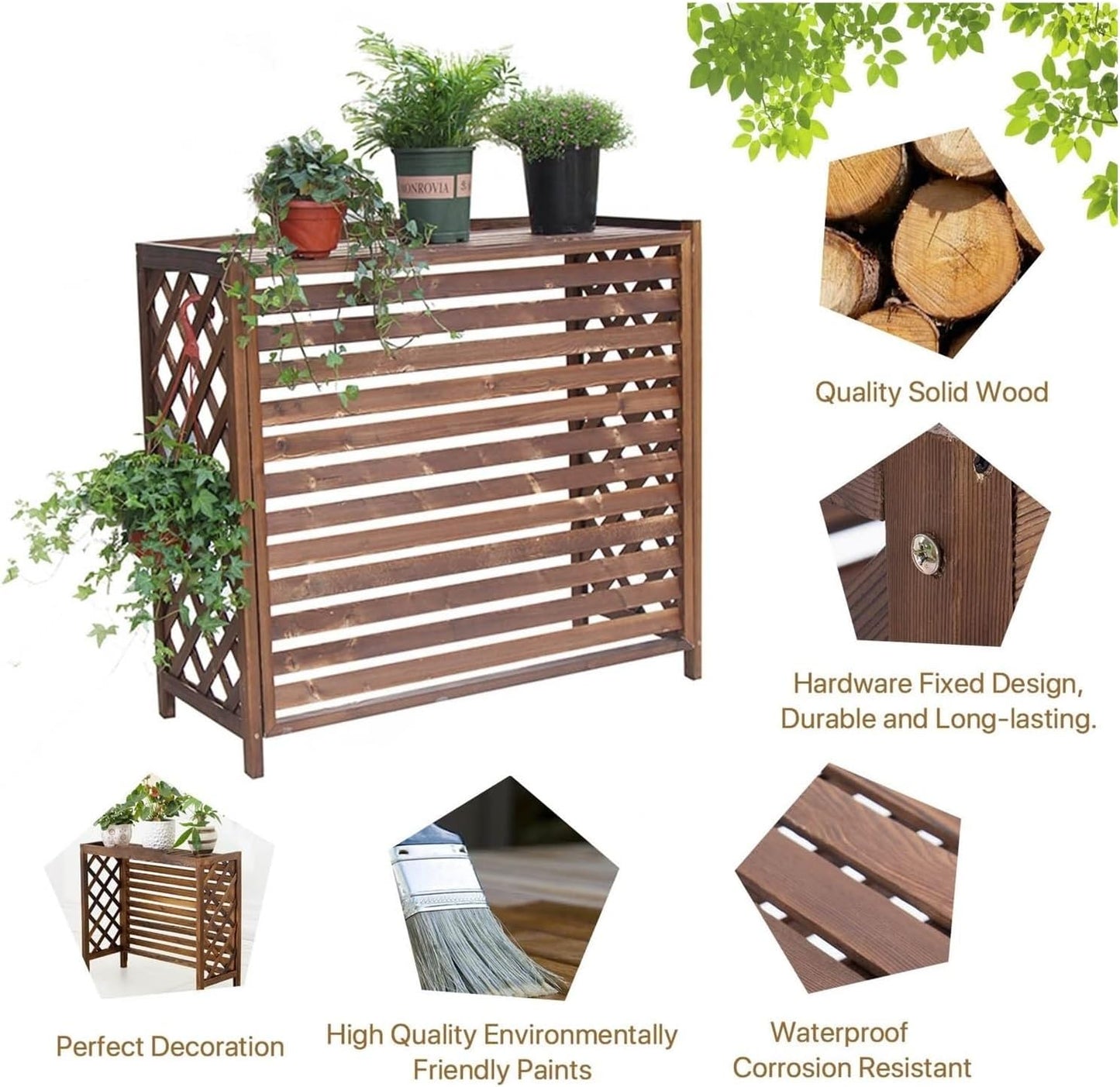GENERIC Housse De Climatiseur En Bois étanche Pour Climatiseurs Extérieurs, Bac De Rangement Caché, Protection élégante Pour Systèmes CVC, Décoration De Jardin Essentielle