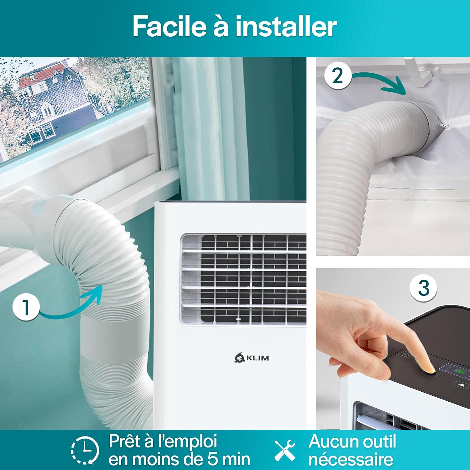  KLIM K9000 - Climatiseur Mobile Silencieux 3 En 1 - Climatiseur Portable 9000 BTU - Rafraichisseur D’Air - Déshumidificateur - Ventilateur Et Climatisation - Avec Télécommande - Blanc