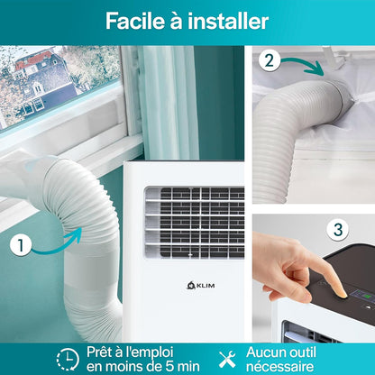 KLIM K9000 - Climatiseur Mobile Silencieux 3 En 1 - Climatiseur Portable 9000 BTU - Rafraichisseur D’Air - Déshumidificateur - Ventilateur Et Climatisation - Avec Télécommande - Blanc