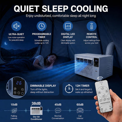  Climatiseur De Camping Portable, 1876 BTU AC, 280W Basse Puissance, Spot Cooler Silencieux Avec Télécommande, Mode Double Froid/Déshumidification, Minuterie 24H, Pour Tente 1-5㎡, RV, Plein Air