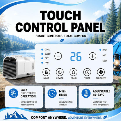 Mini Climatiseur Portable 5100 BTU | Climatiseur De Camping Tente | Mode Nuit Silencieux, Minuterie 12 Heures, Design Compact Avec Tuyau D'échappement Inclus Pour Maison, Camion Et Van V1pro