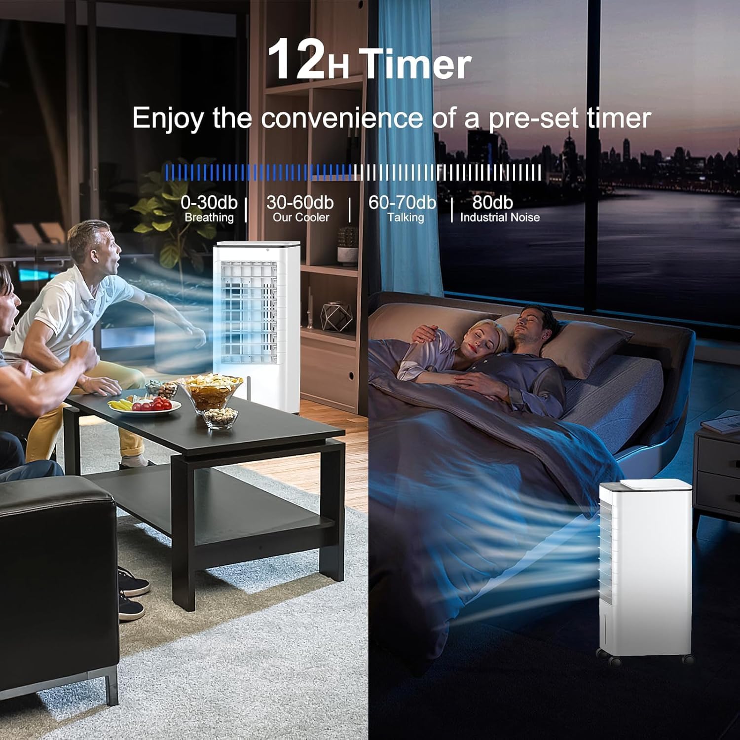 GENERIC Refroidisseur D'air Portable Avec Télécommande, 3 Vitesses Et 12H Minuterie, Ventilateur D'évaporation Silencieux Pour La Maison, Bureau, Chambre à Coucher.Basse Énergie 60W, Roues De Déplacement Faci