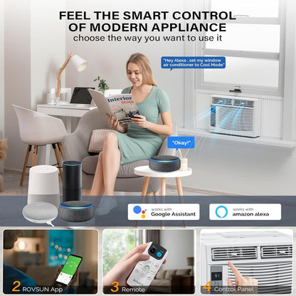  ROVSUN Climatiseur Pour Fenêtre, 6000 BTU, Télécommande Et Minuteur, Idéal Pour Les Pièces Jusqu'à 250 M², 110 V/60 Hz, Blanc