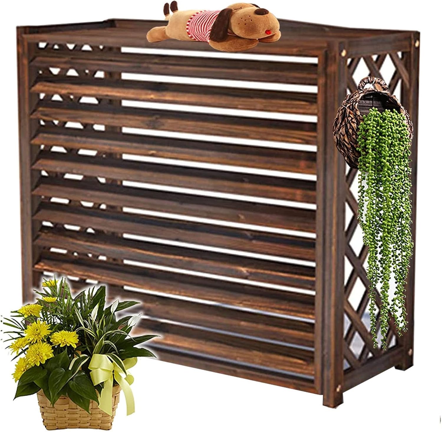  Cadre Extérieur De Climatiseur En Bois Massif, Jardinière En Bois, Capot De Protection Pour Climatiseur, Volets Centraux Résistants Aux Intempéries, Treillis De Patio