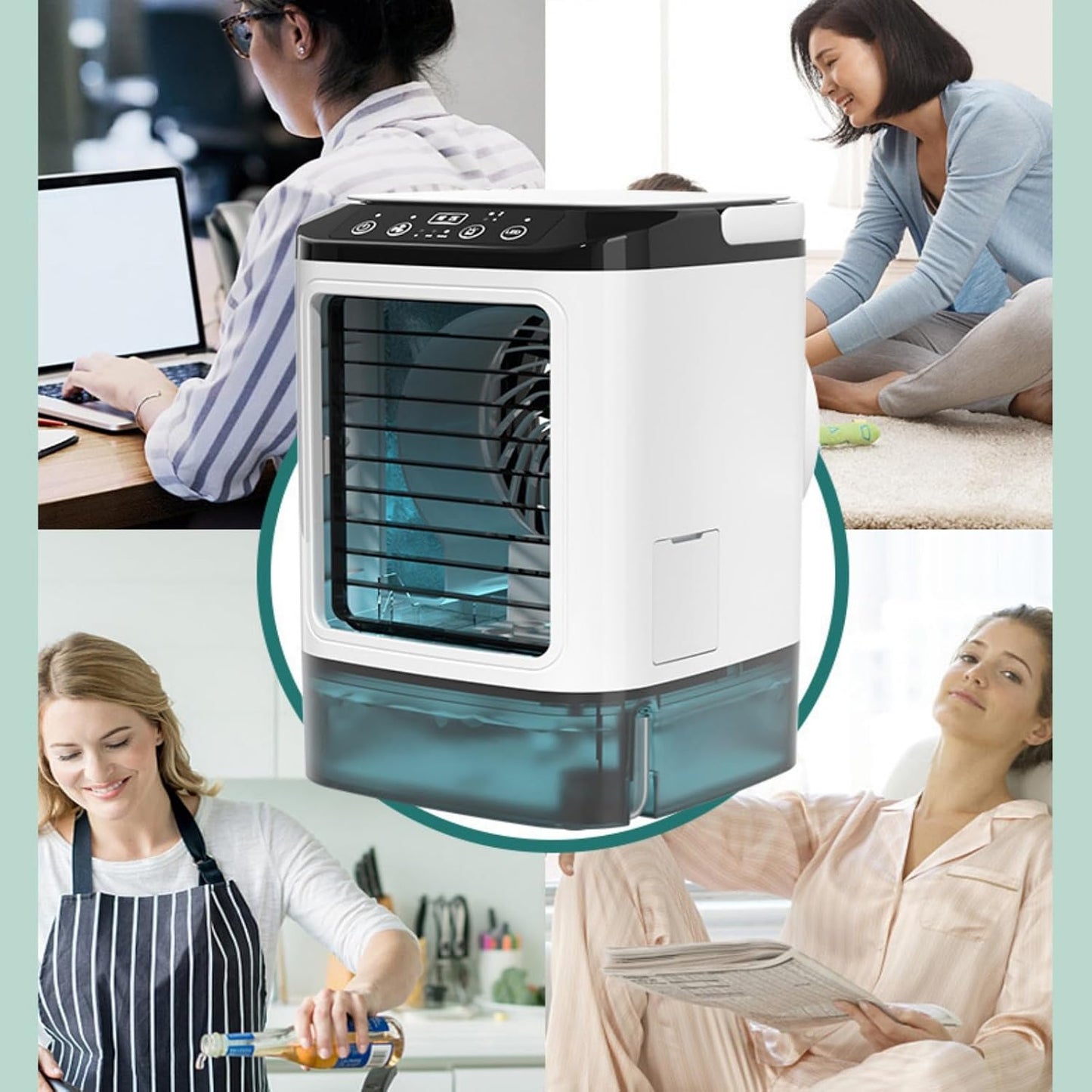  Climatiseur Portable Sans Évacuation 900 Ml, Mini Climatiseur Mobile Silencieux Avec 3 Vitesses, Bac à Glace, 7 LED, Refroidisseur D'Air Pour Maison, Bureau, Camping Et Voyage