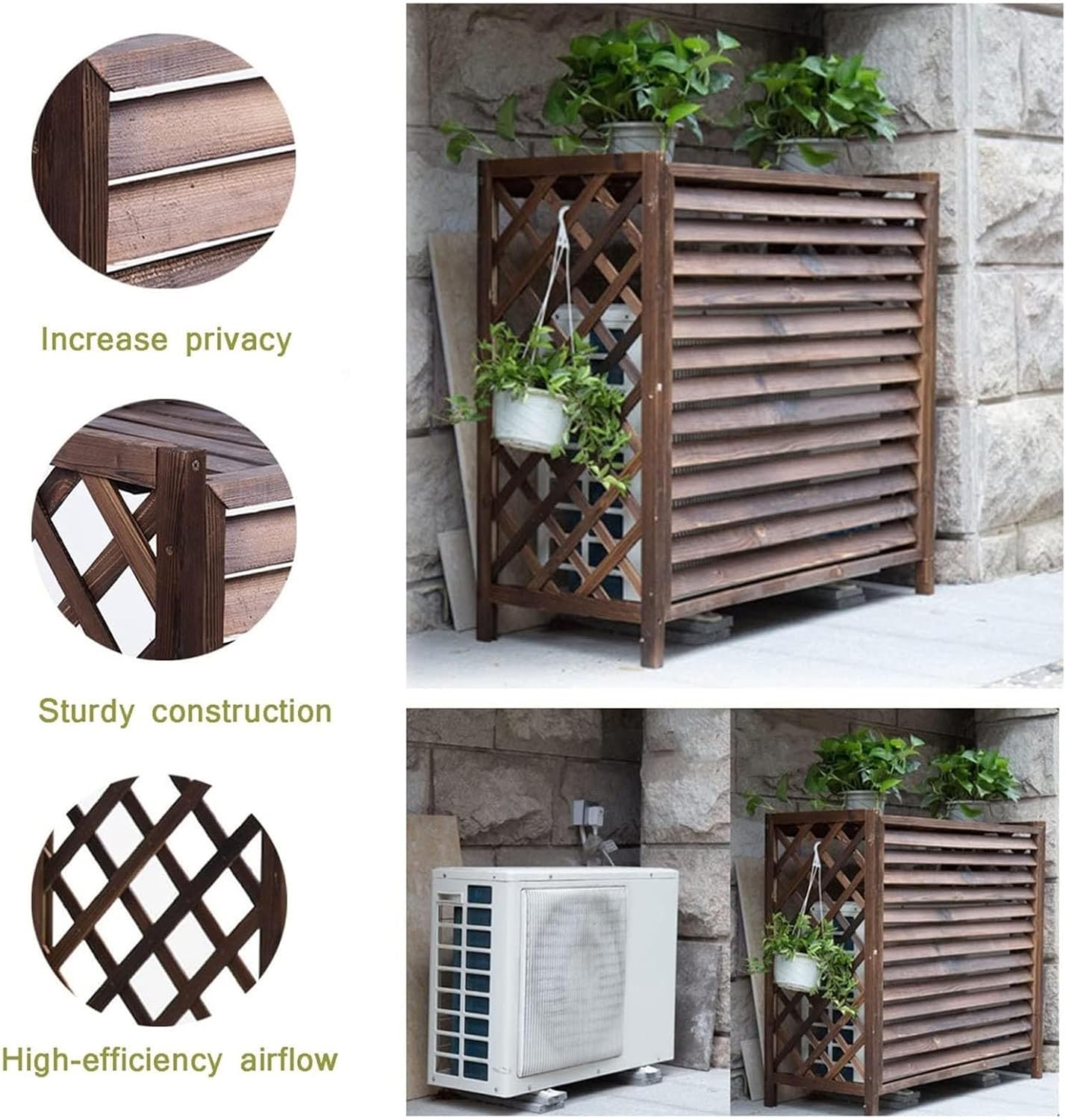 GENERIC Housse De Climatiseur En Bois Massif Et écran De Protection Pour Pompe à Chaleur – Support De Fleurs Décoratif Et Grille De Protection, Volet En Bois, Coque De Poubelle (100 X 43 X 94 Cm)