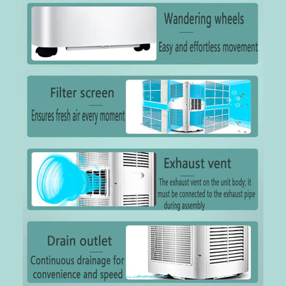  Climatiseur Portable, Unité De Climatisation Intelligente Avec Télécommande, Déshumidificateur De Refroidissement Rapide, Mode De Sommeil Silencieux, Kit De Fenêtre Inclus, Minuterie 24H, Pour Chambre
