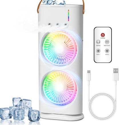  Climatiseur Mobile Rafraîchisseur D’Air, Mini Climatiseur 4 En 1, Ventilateur USB Avec 3 Vitesses & 3 Modes Brume, Refroidisseur D’Air Silencieux Avec LED 7 Couleurs Pour Bureau, Maison